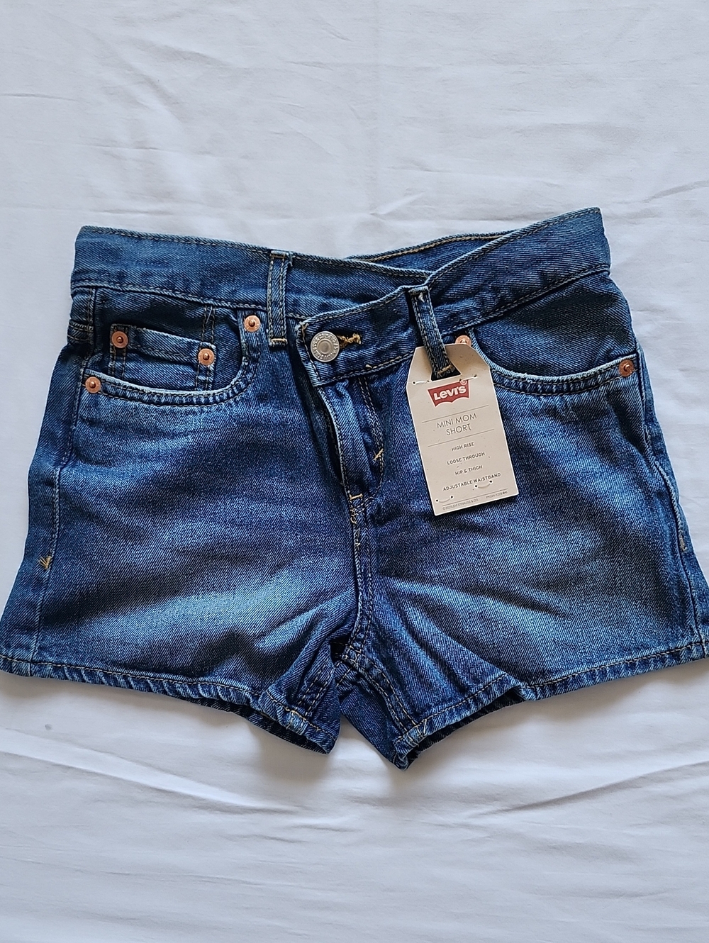 Levi's Girls Mini Mom Denim Shorts Dark Wash Adjustable Waist Regular NWT
